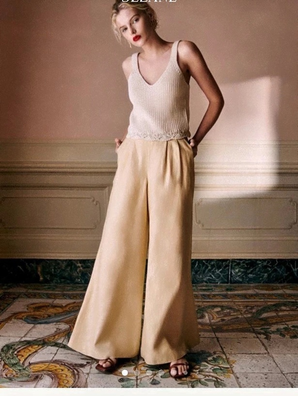 Sézane Silvio Trousers Wide Leg Pants in Beige size 10 NWT